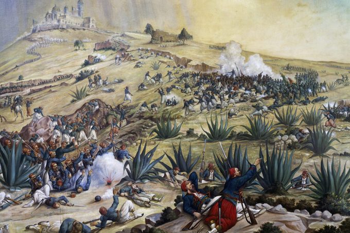 painting of The Battle of Puebla, May 5, 1862, 1862, by Patricio Ramos Ortega, oil on canvas