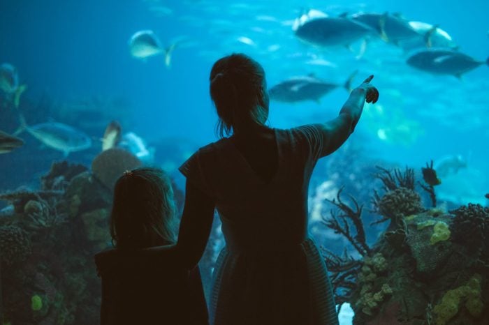 Woman and her daughter in the aquarium.