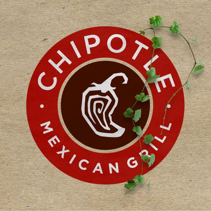 Chipotle logo with vines growing out on a kraft paper background