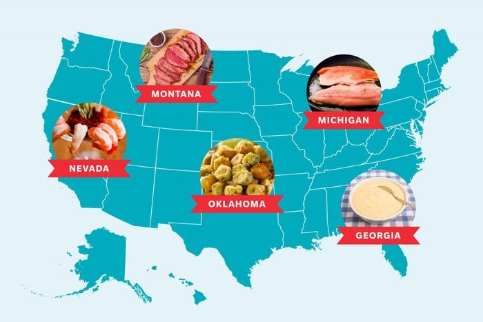map of the United States showing official state foods