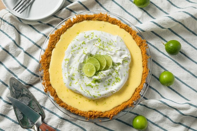Sweet Homemade Key Lime Pie on a two, view from above