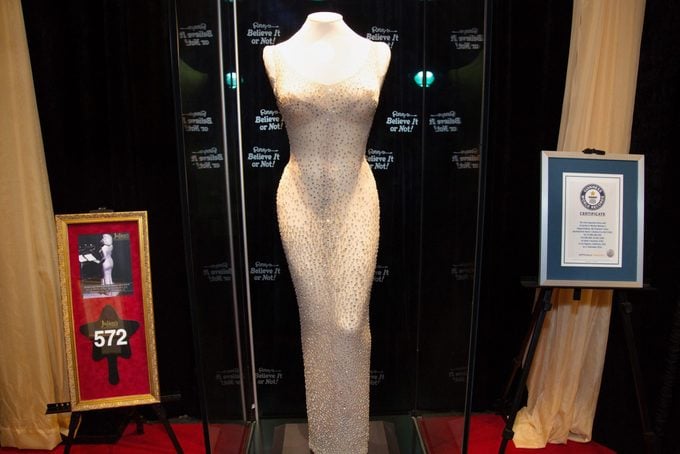 Full Shot of the Historic Happy Birthday President Kennedy Dress Worn By Marilyn Monroe at Ripley's Believe It Or Not on November 07, 2018 in Hollywood, California.