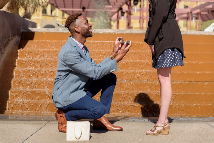 Man about to propose marriage to woman