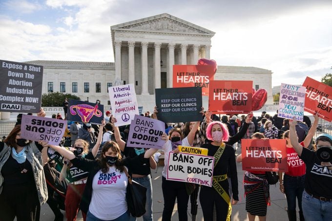 Pro-choice and anti-abortion demonstrators rally outside the U.S. Supreme Court on November 01, 2021 in Washington, DC.