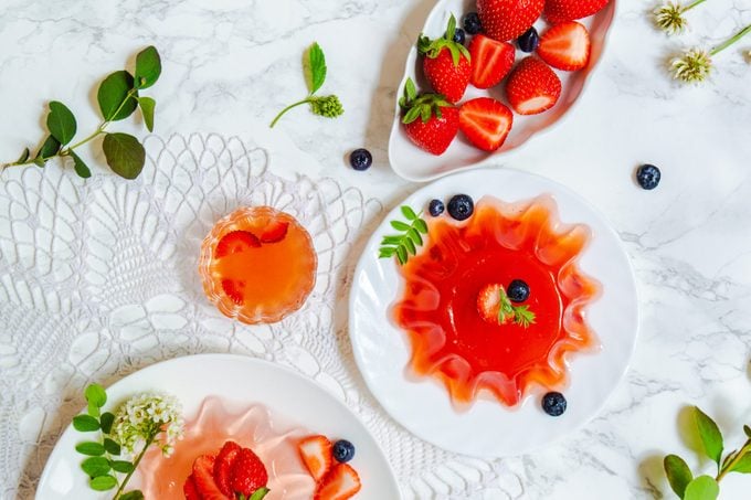 Jello gelatin dessert with strawberries