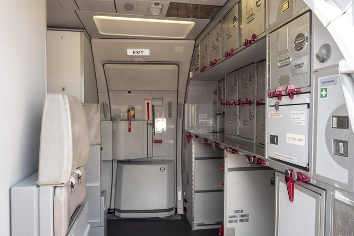 empty Aircraft galley with full of storage unit