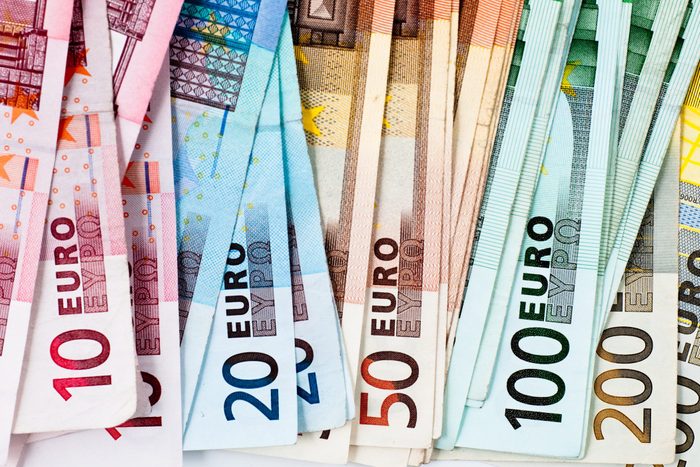 euro banknotes in a row