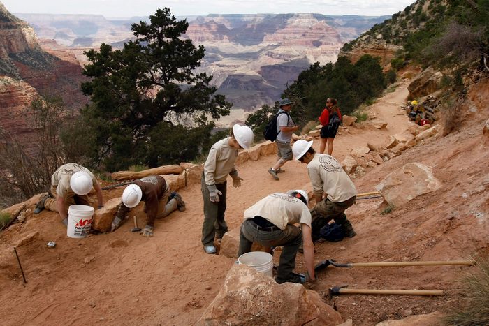 volunteers at the Grand Canyon national park fixing the trail