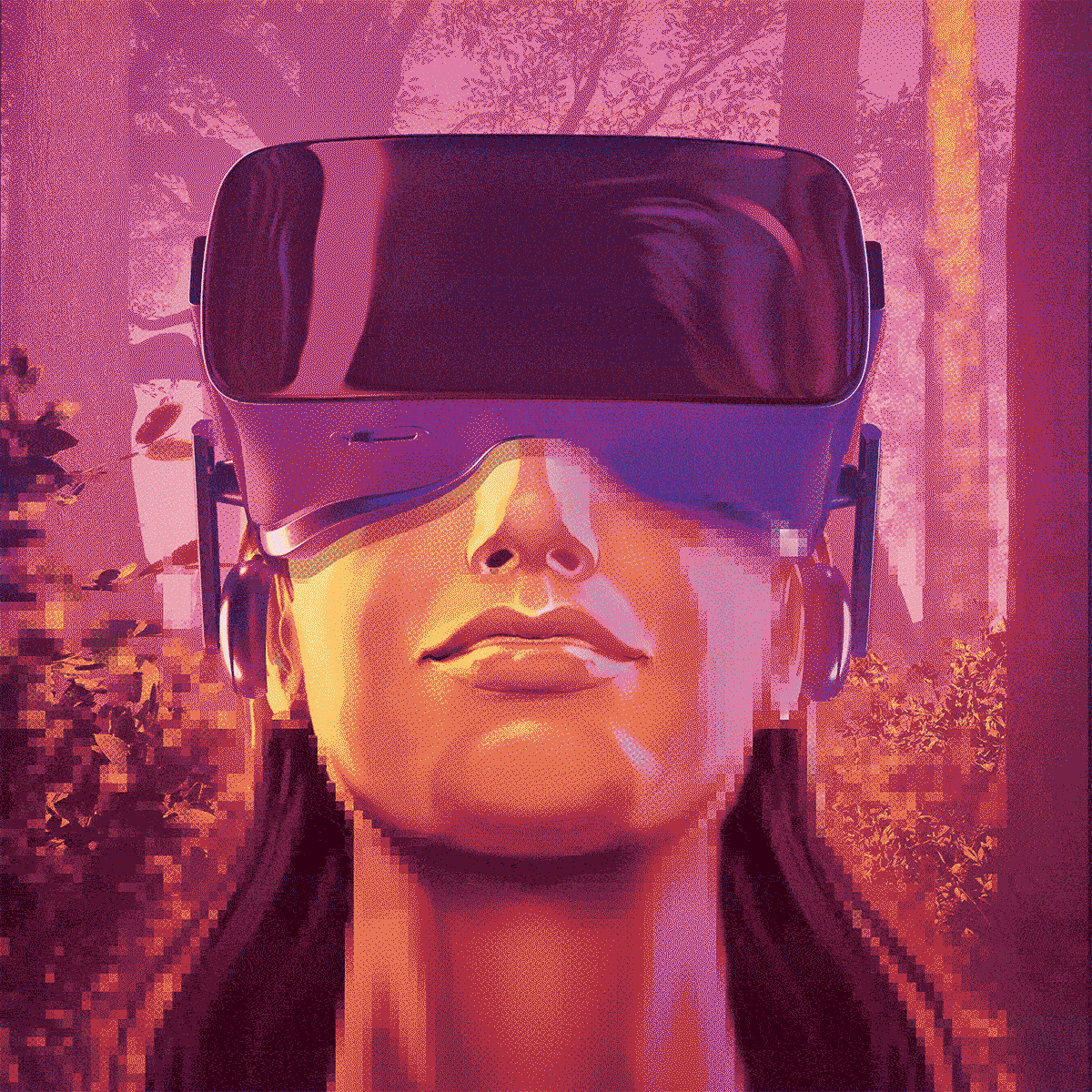 Illustrated person wearing VR headset