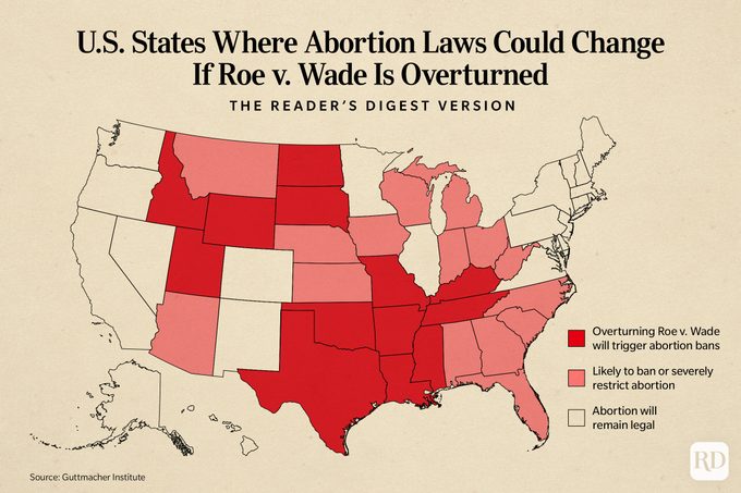Infographic of U.S. States where abortion laws could change if Roe v. Wade is overturned