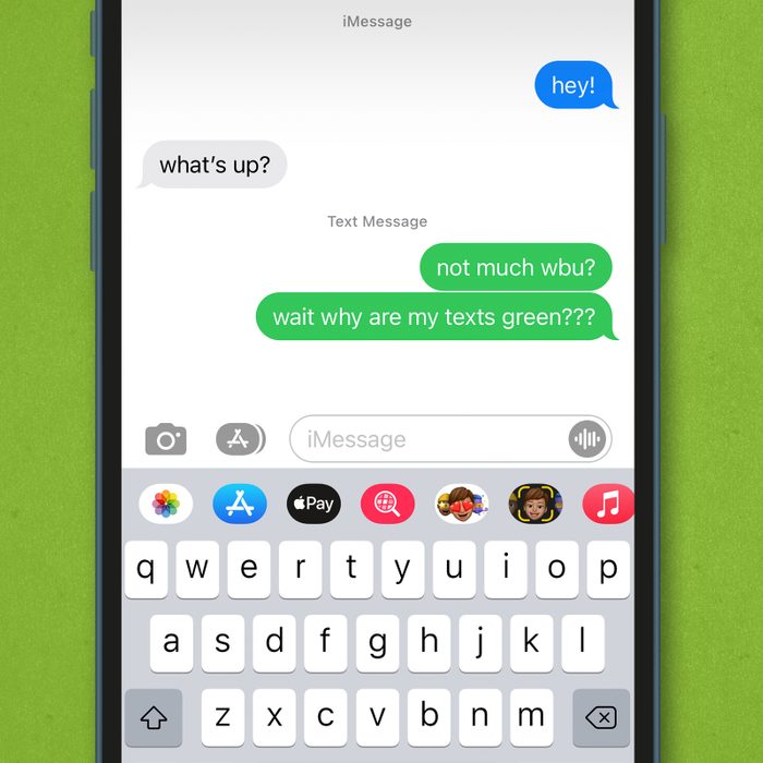 text messages on an iPhone asking why the texts are green