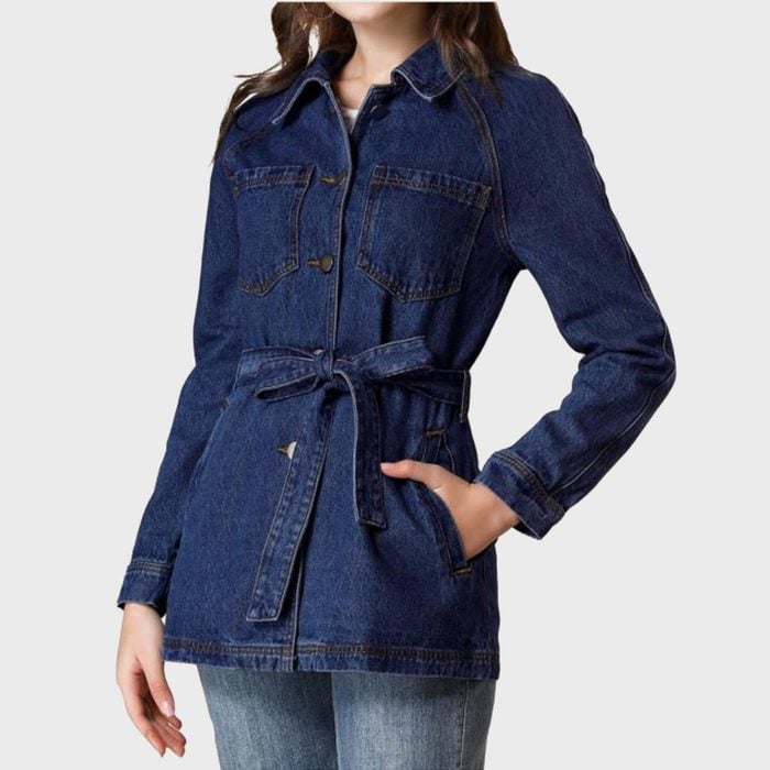 Rd Ecomm Allegra K Woman's Boyfriend Tie Waist Loose Denim Jacket Via Target.com
