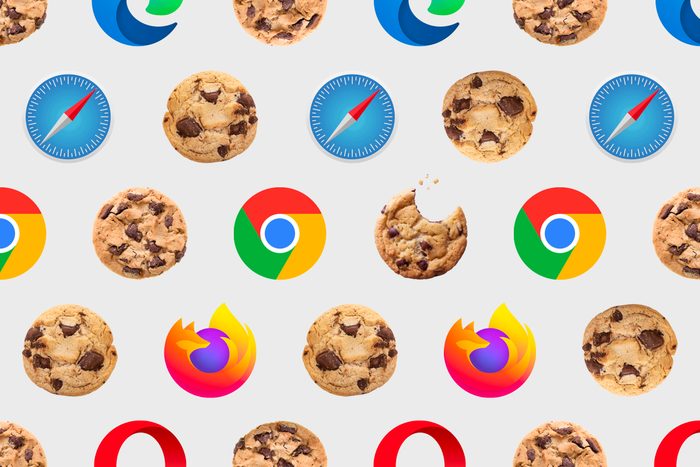 Web browser icons and chocolate chip cookies in a pattern