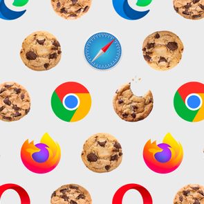 Web browser icons and chocolate chip cookies in a pattern
