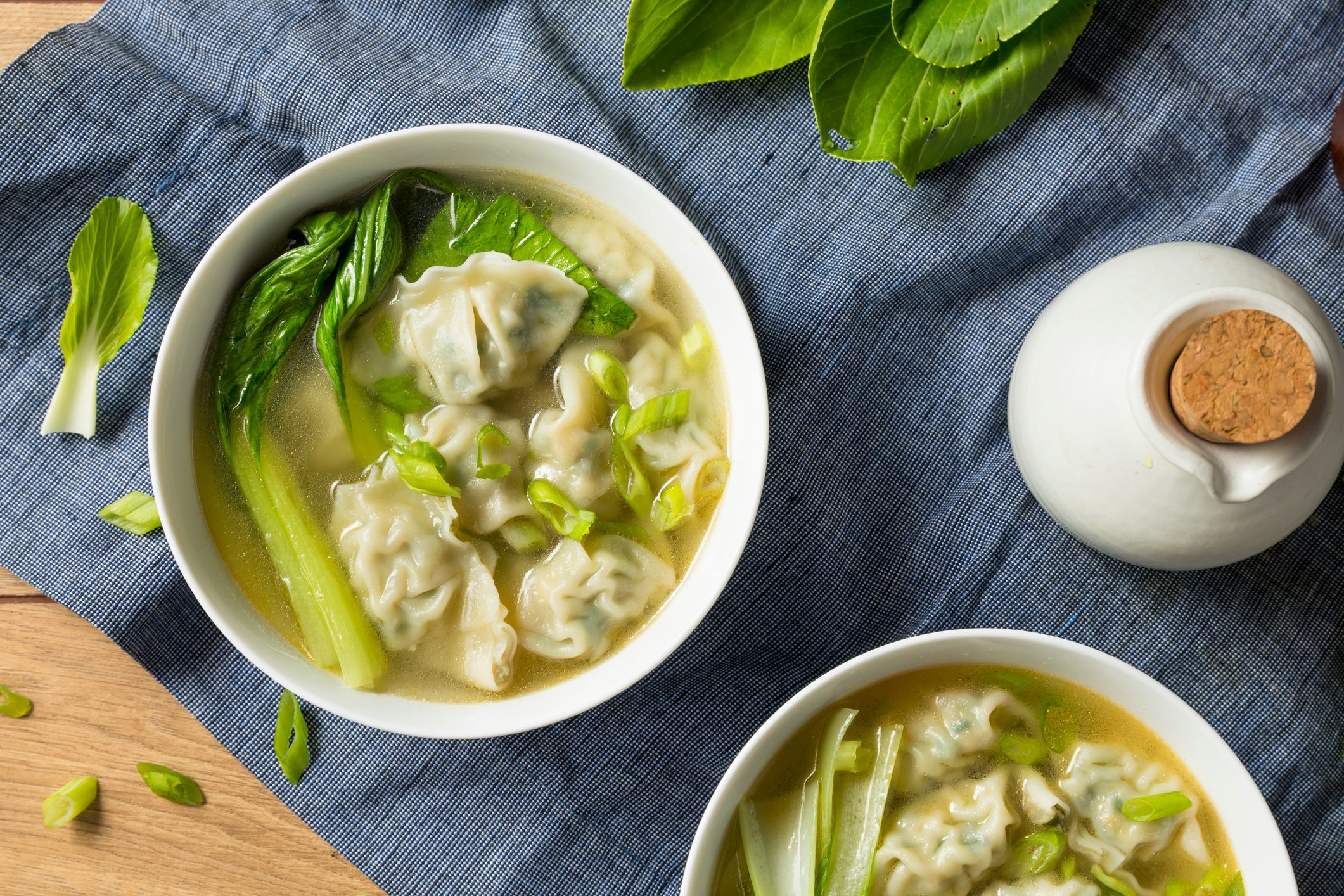 Homemade Chinese Wonton Soup with Bok Choy