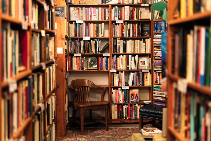 Books on display in the corner of a second hand bookstore