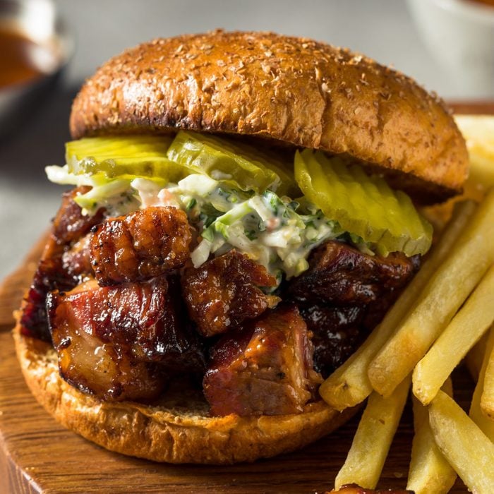 Homemade Smoked Burnt Ends BBQ Sandwich