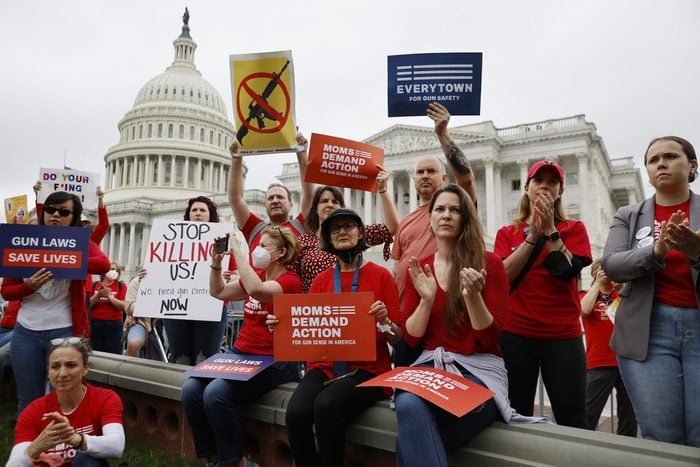 Gun control advocacy groups rally with Democratic members of Congress outside the U.S. Capitol