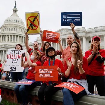 Gun control advocacy groups rally with Democratic members of Congress outside the U.S. Capitol