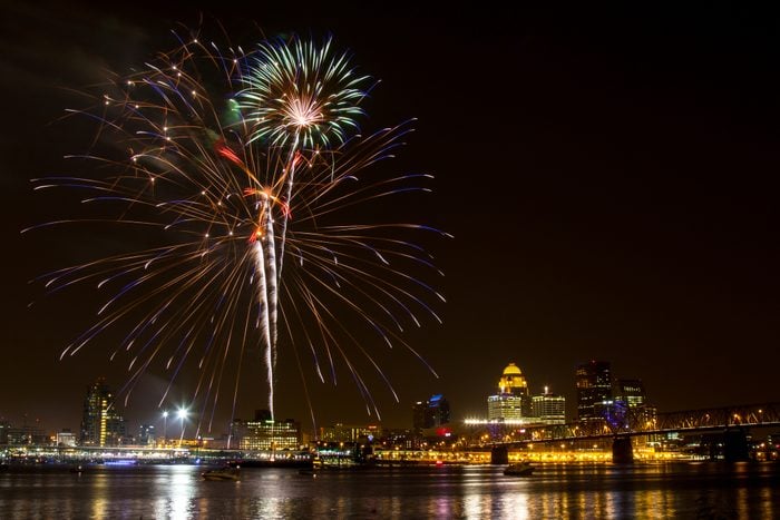 Fourth of July Fireworks at the Louisville, KY skyline