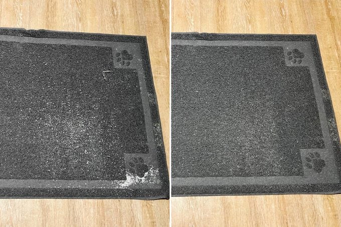 before and after cleaning cat litter mat