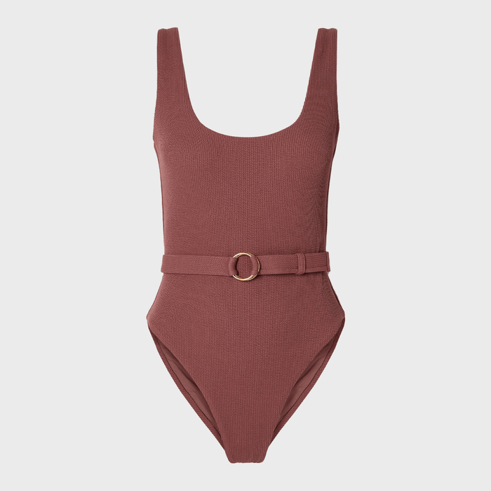 Brown Rio Belted Textured Swimsuit Ecomm Via Net A Porter