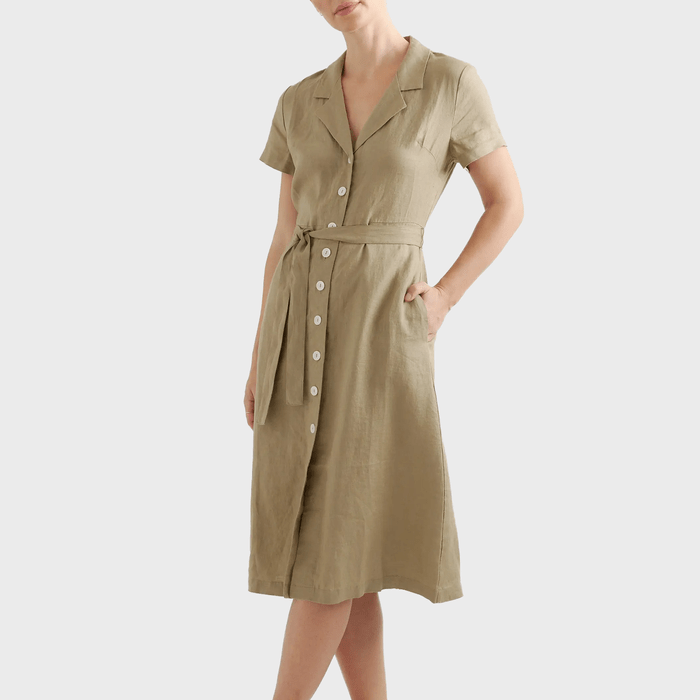 Linen Dress Color Washed Olive Ecomm Via Onequince