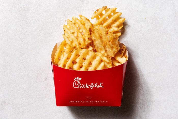 Chick fil a fries in red box close up