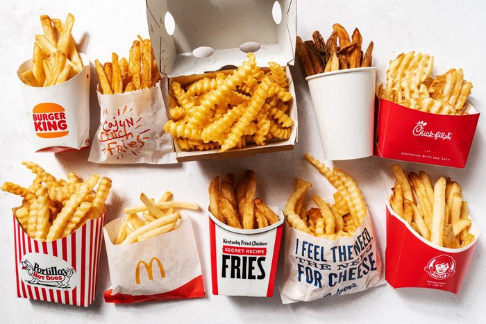 Group of various fast food fries for a taste test