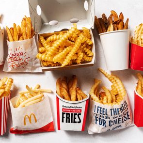Group of various fast food fries for a taste test