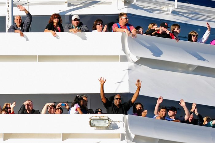 people on various floors of a cruise ship