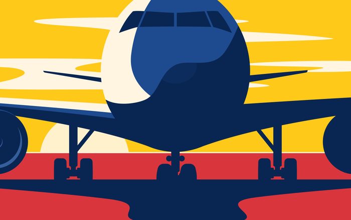 minimalist illustration of the airliner at sunrise at the airport