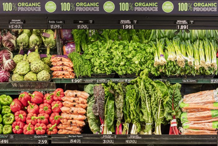 Organic produce in grocery store