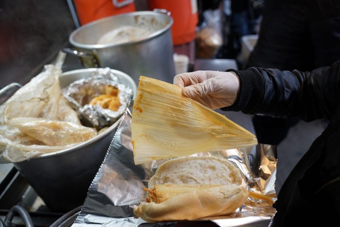 close up of A street vendor selling tamales