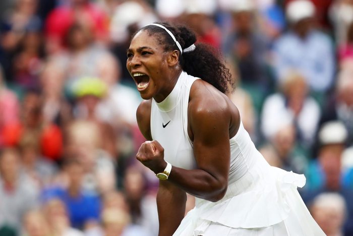 Serena Williams of The United States celebrates victory during the Ladies Singles second round match against Christina McHale of the United States on day five of the Wimbledon Lawn Tennis Championships at the All England Lawn Tennis and Croquet Club on July 1, 2016 in London, England.