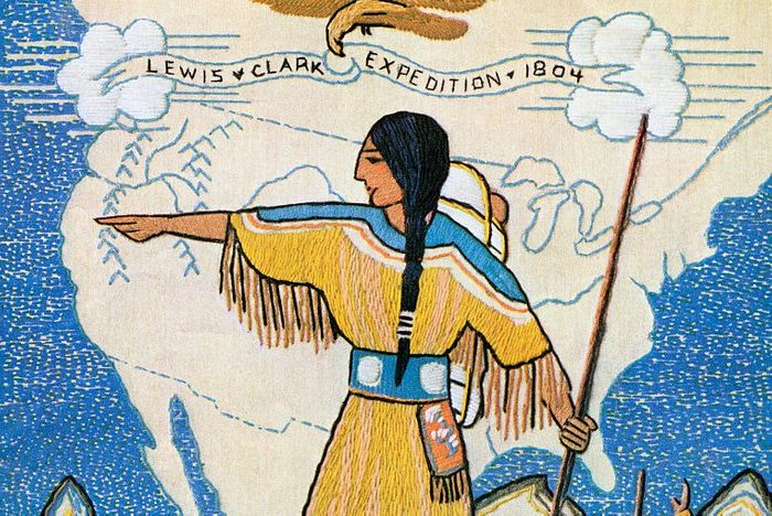 vintage colored illustration of Sacajawea On Lewis & Clark