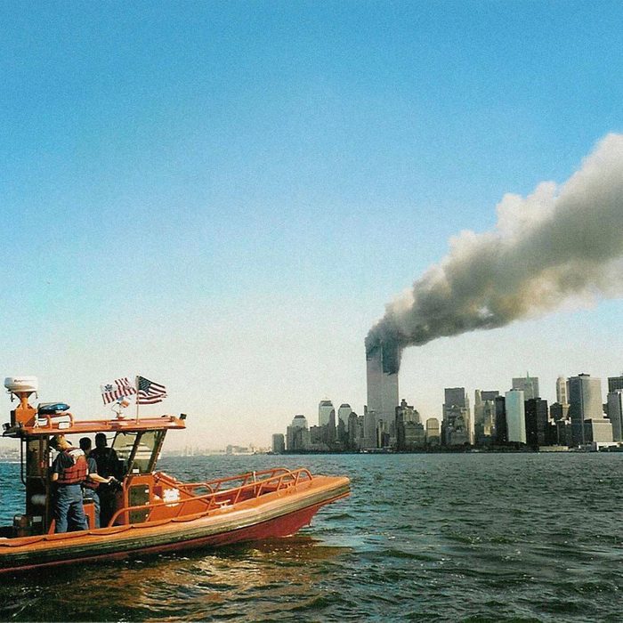 Coast guard boat looking towards the World Trade Center