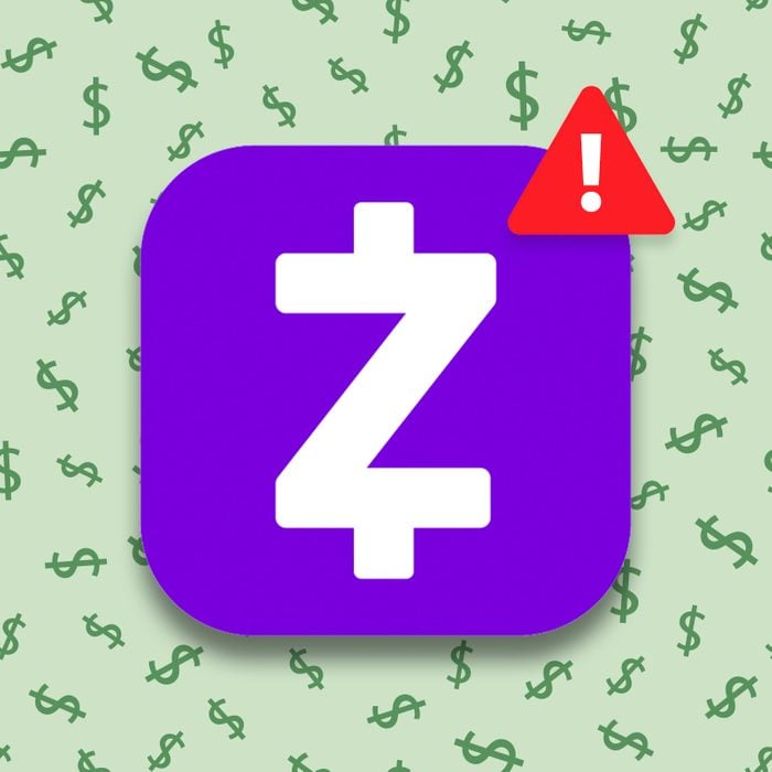 Zelle app icon with danger notification on green dollar sign background