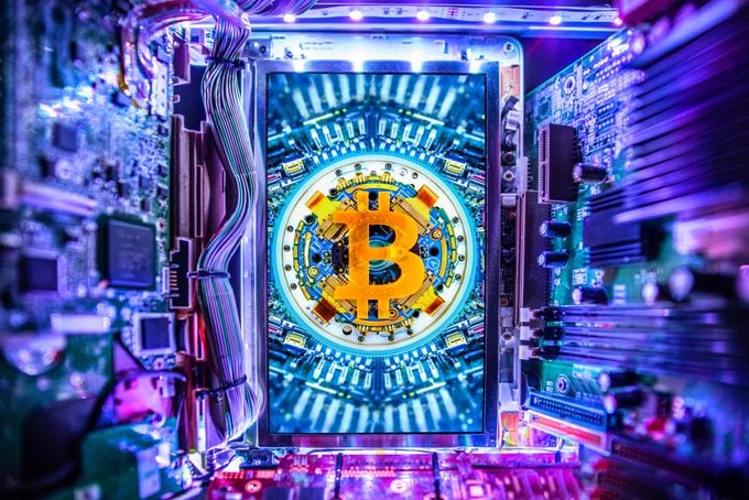 Bitcoin AI machine close up