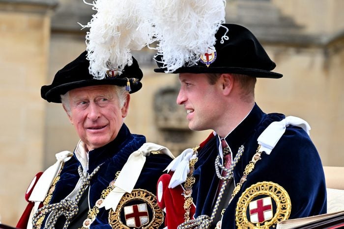 Prince Charles, Prince of Wales and Prince William, Duke of Cambridge attend The Order of The Garter service at St George's Chapel, Windsor Castle on June 13, 2022 in Windsor, England.