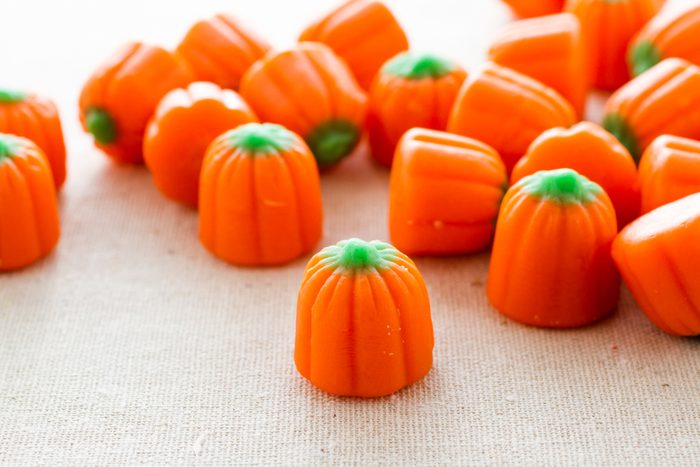 Halloween pumpkin Candy on a table