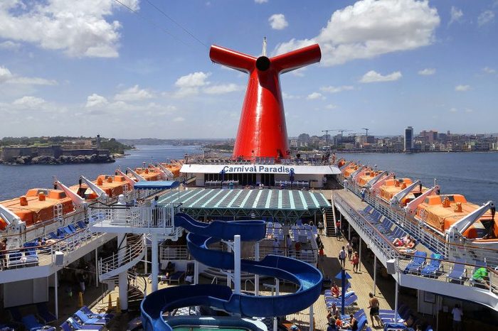 waterslides on the top deck of a carnival paradise cruise in Cuba