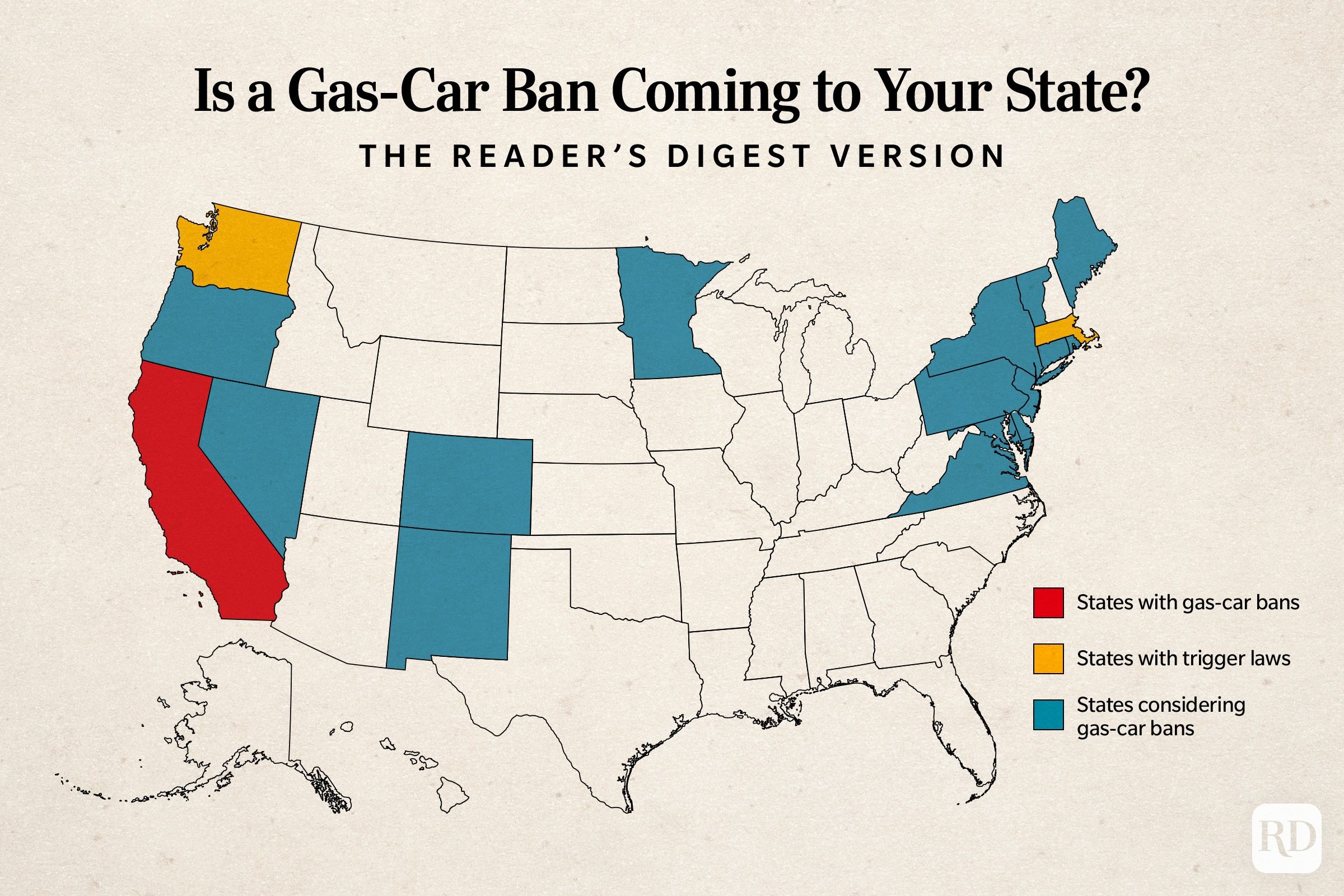 Map infographic of states with gas-car bans