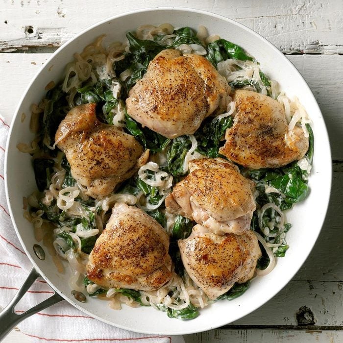 Chicken Thighs With Shallots Spinach