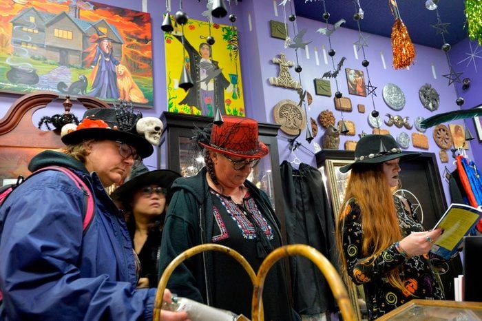 Witches shop in one of the many authentic witch shops during Halloween on October 31, 2019 in Salem, Massachusetts.