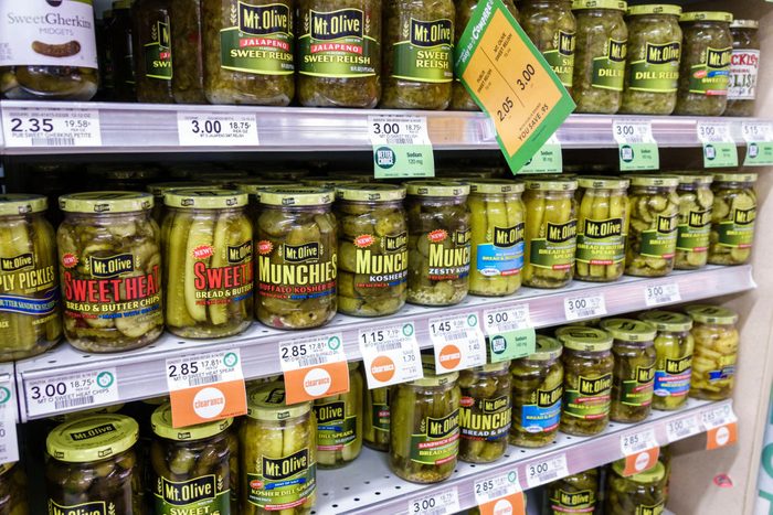 Miami Beach, Publix, grocery store pickles and olives display