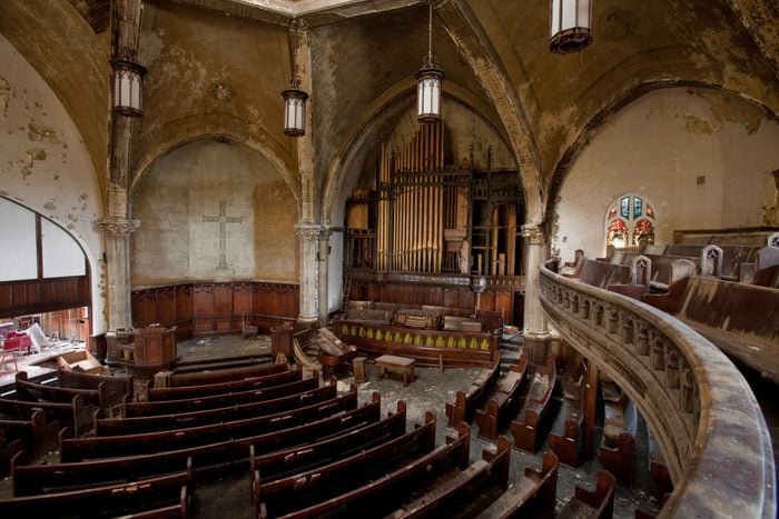 Sanctuary of an Abandoned Church in Detroit, Michigan