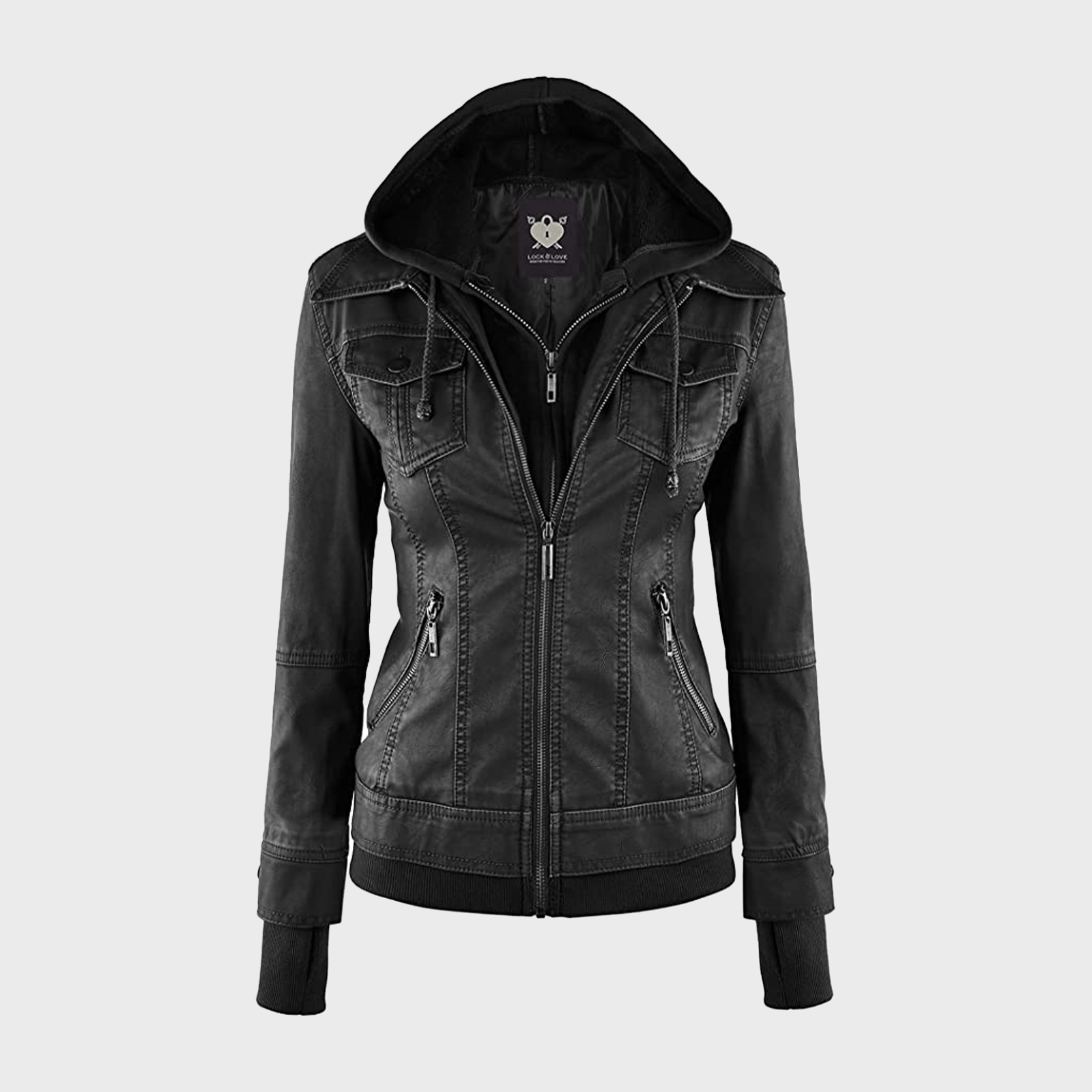 Lock And Love Womens Removable Hooded Faux Leather Jacket Moto Biker Coat Ecomm Via Amazon.com