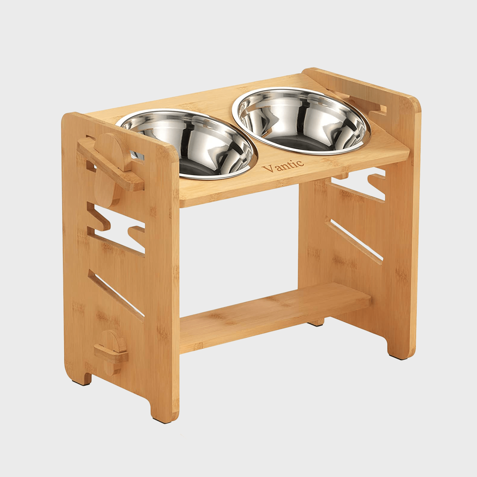 Lifted Dog Bowl Stand, Raised Dog Bowl Holder, Adjustable Dog Bowl Stand  with 5 Different Height Levels, Wooden Dog Bowl Stand with Non-Slip pad for