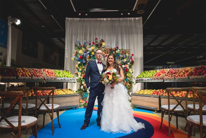 Couple Poses in Aldi supermarket after winning wedding contest